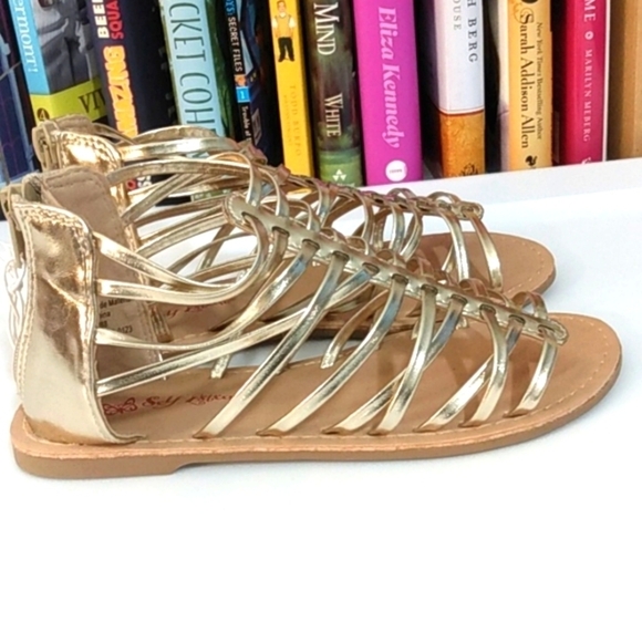 SELF ESTEEM GIRLS METALLIC GOLD GLADIATOR SANDALS SIZE 1 NWT - Picture 4 of 9